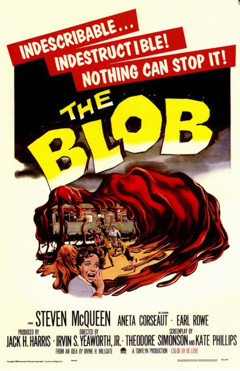 The Blob From 1958,Starring Steve McQueen On a Unframed 11x17 Movie Poster.Printed on Heavy Card Stock Paper.