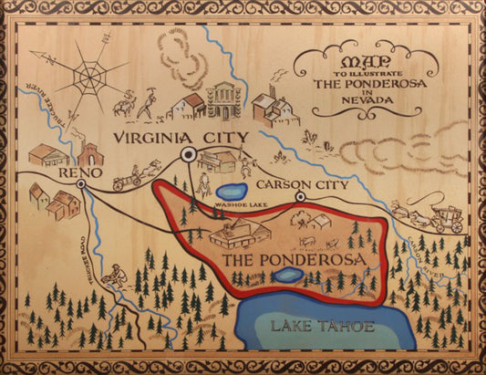 Bonanza,Map of Carson City and The Ponderosa Ranch On a Unframed 11x17 Movie Poster.Printed on Heavy Card Stock Paper.