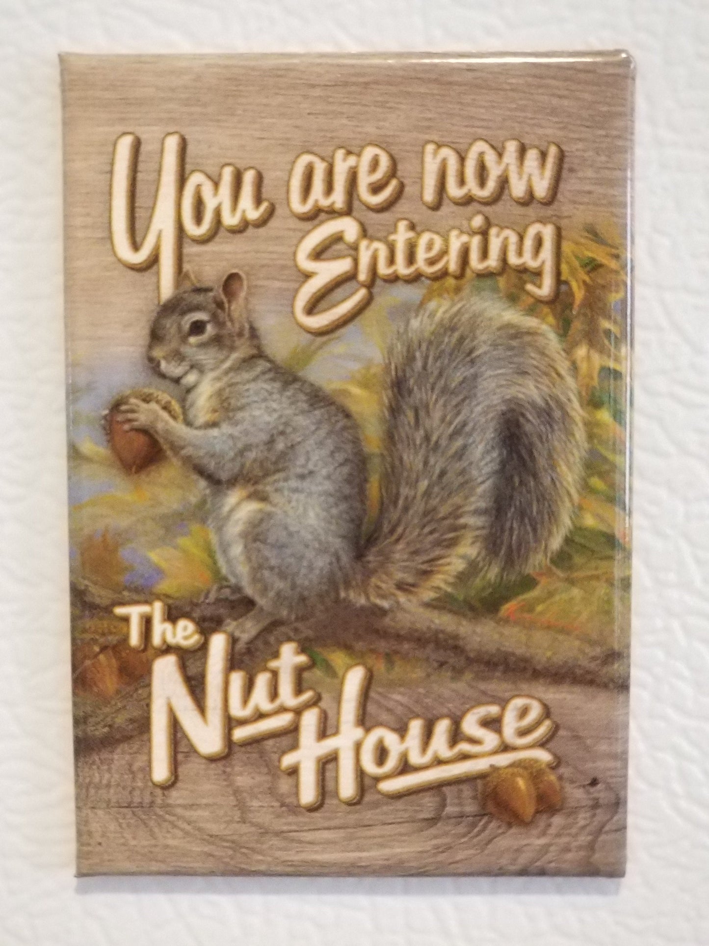 You Are Now Entering The Nut House on a 2x3 Refrigerator Magnet with Glossy Finish.A Funny Gift For Mom or Dad.