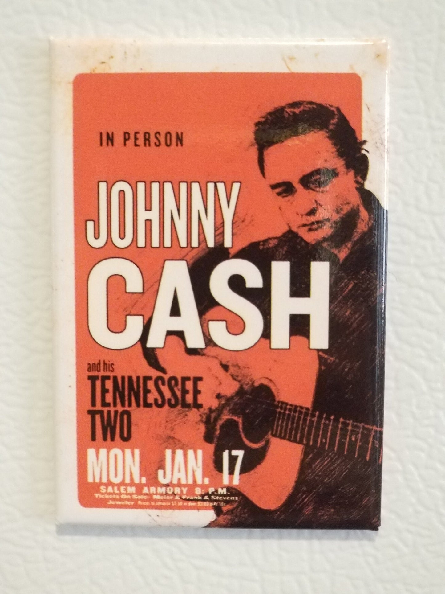 In Person Johnny Cash on a Refrigerator Magnet,Steel Magnet with Glossy Finish.