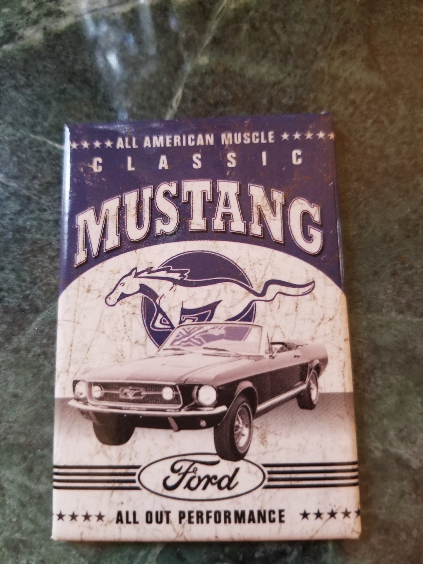 Classic Ford Mustang on a 2x3 Refrigerator Magnet with Glossy Finish.