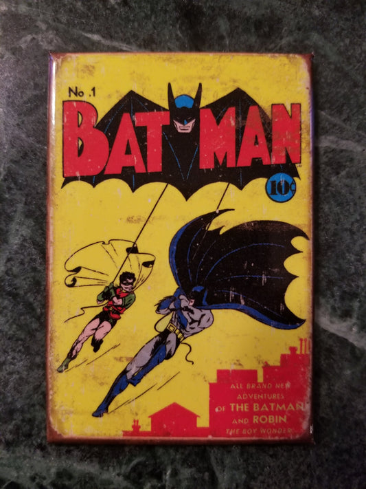 Vintage Batman and Robin on #1 Comic Book Cover on a 2x3 Refrigerator Magnet with Glossy Finish.