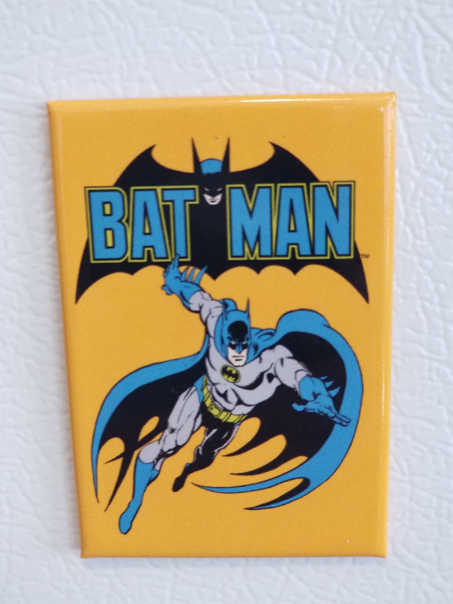 Vintage Batman The Hero of Gotham on a 2x3 Refrigerator Magnet with Glossy Finish.