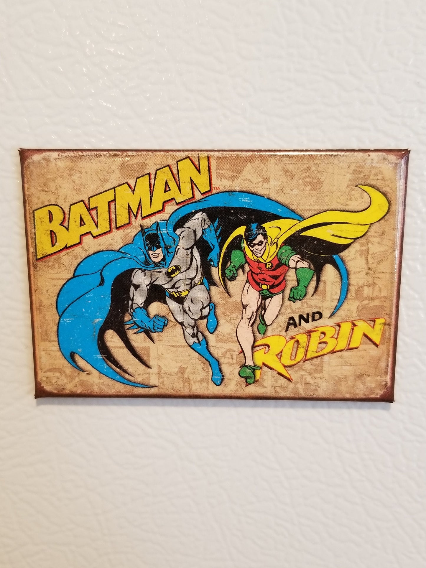 Batman and Robin,The Caped Crusaders on a 2x3 Refrigerator Magnet with Glossy Finish.