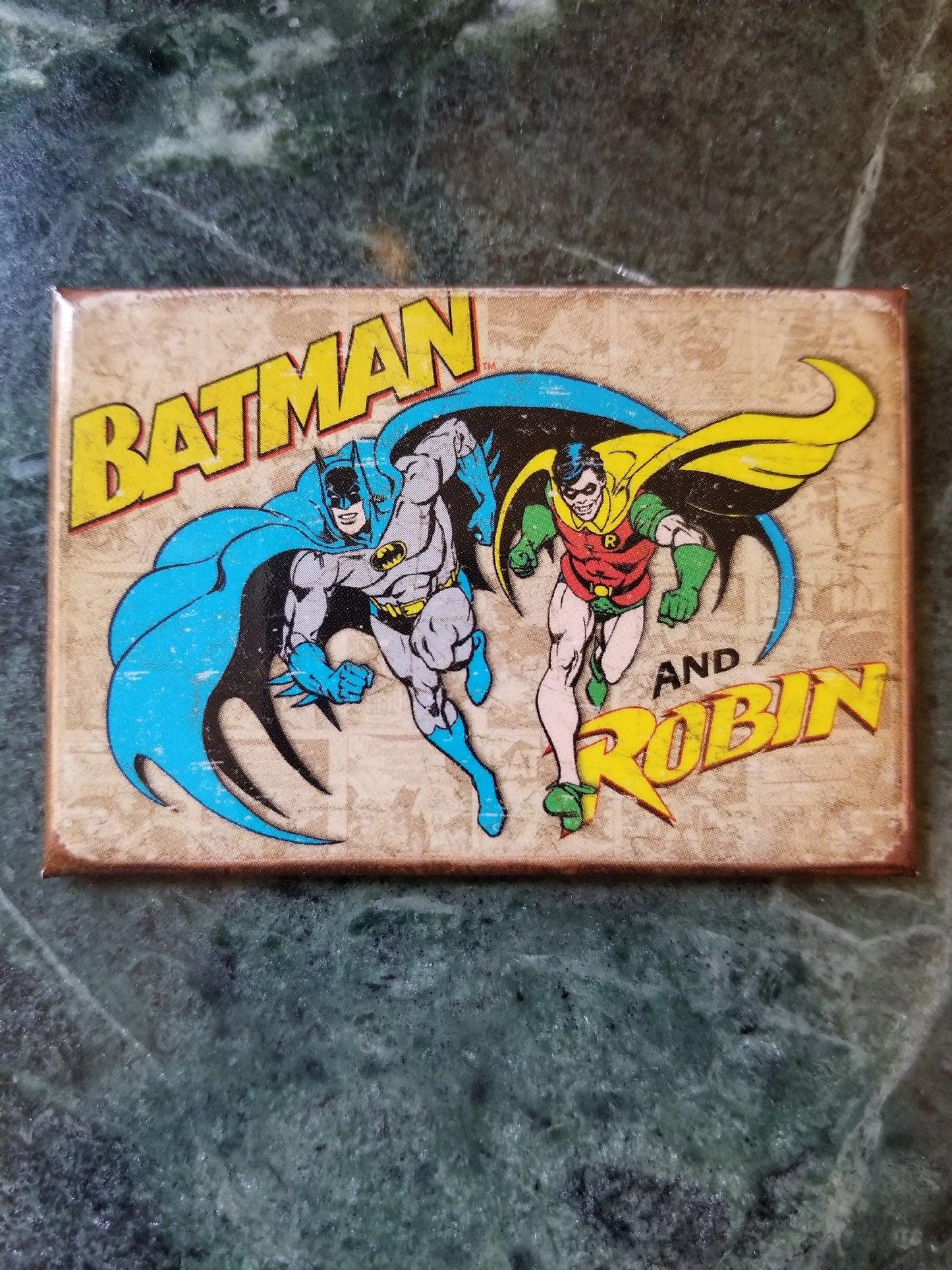 Batman and Robin,The Caped Crusaders on a 2x3 Refrigerator Magnet with Glossy Finish.