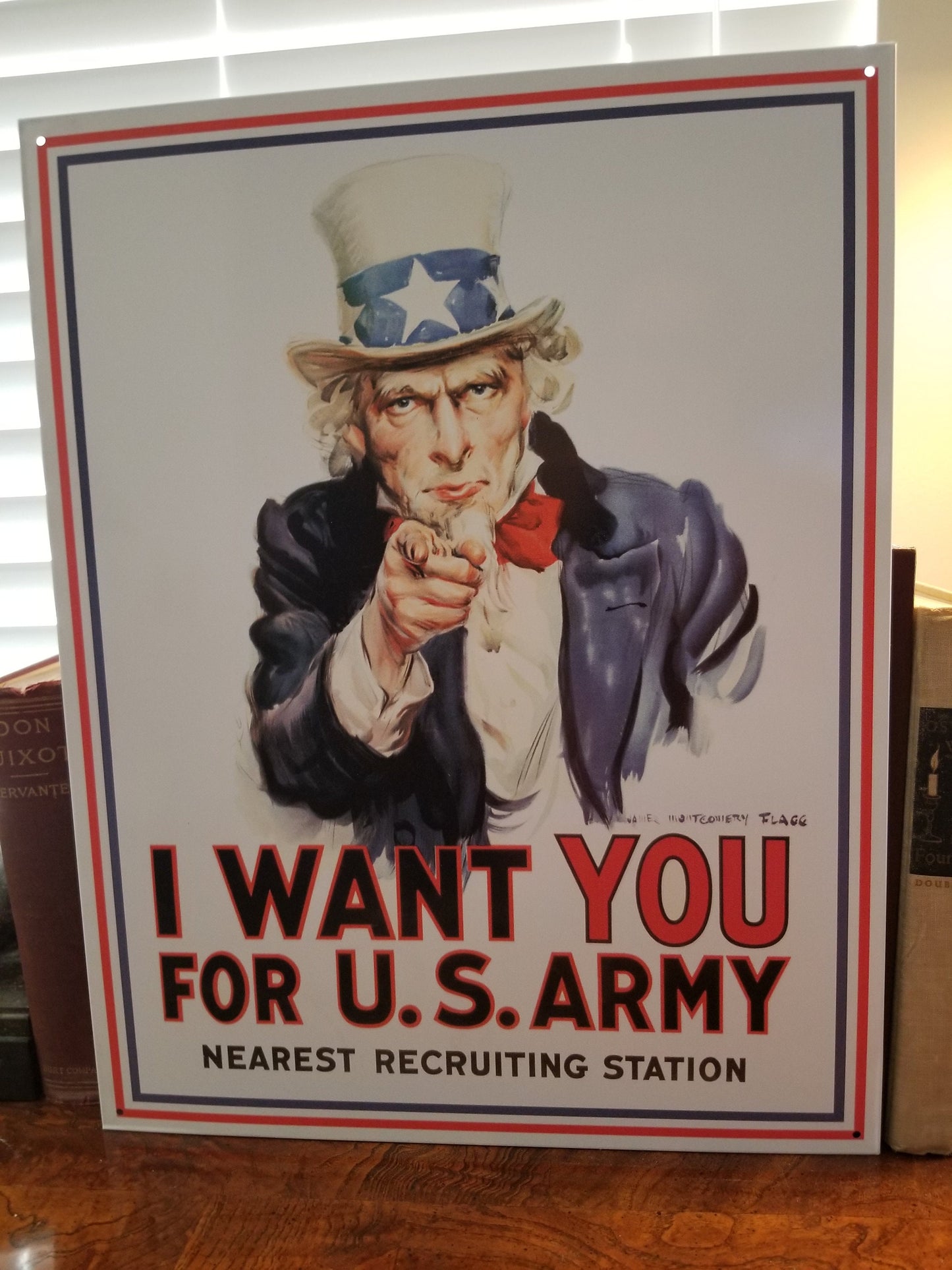 Uncle Sam Wants You,This Design Is On A 12.5” W x 16” H Tin Sign.This Quality Sign Has A Smooth Clear Coat Finish.