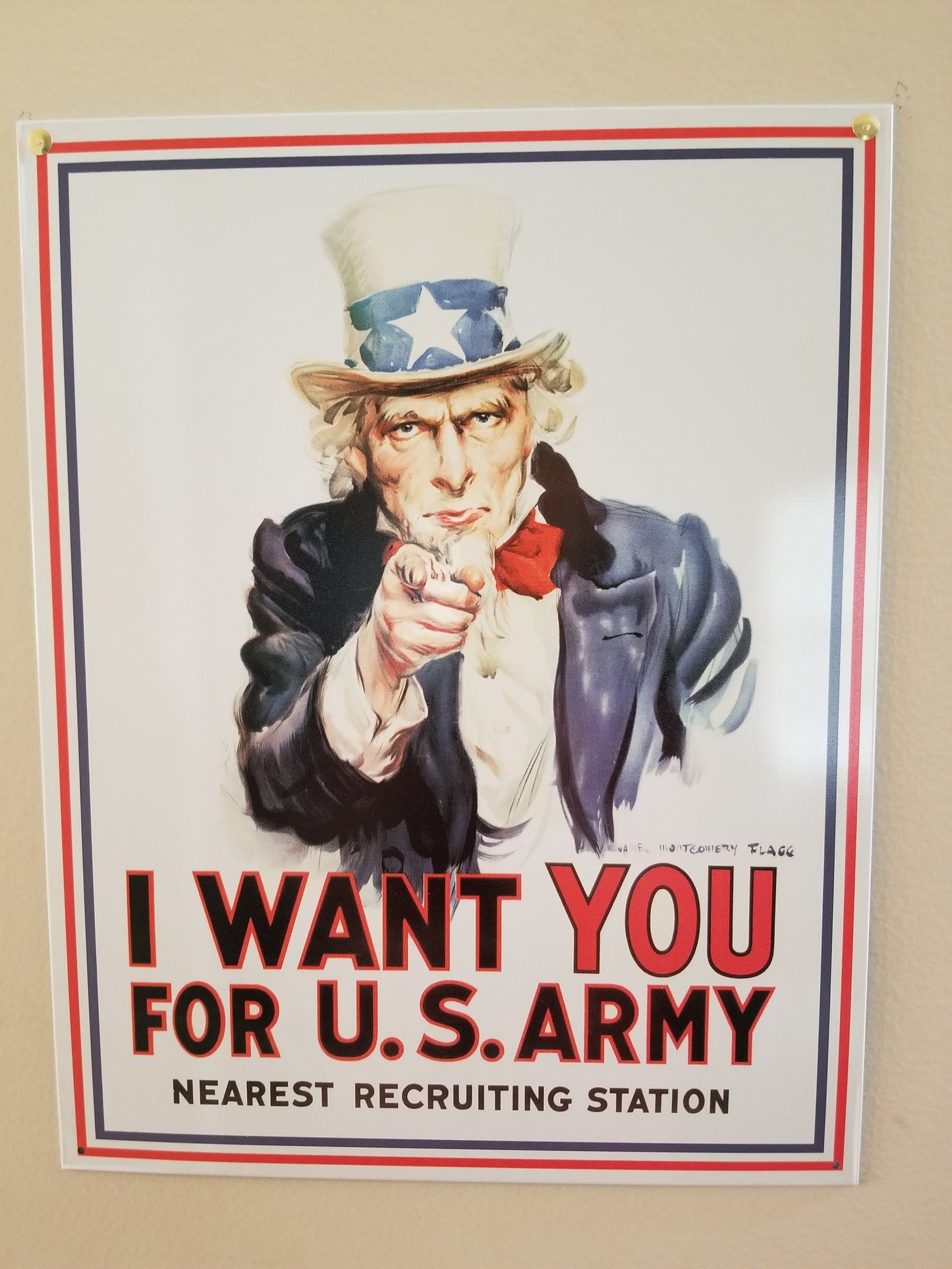 Uncle Sam Wants You,This Design Is On A 12.5” W x 16” H Tin Sign.This Quality Sign Has A Smooth Clear Coat Finish.