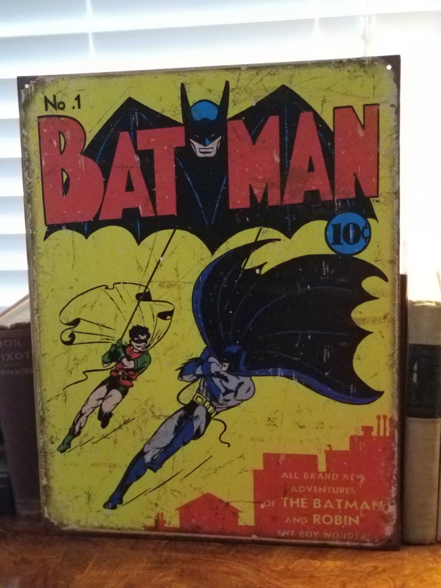 Batman #1 Comic Cover,This Design Is On A 12.5” W x 16” H Tin Sign.This Quality Sign Has A Smooth Clear Coat Finish.