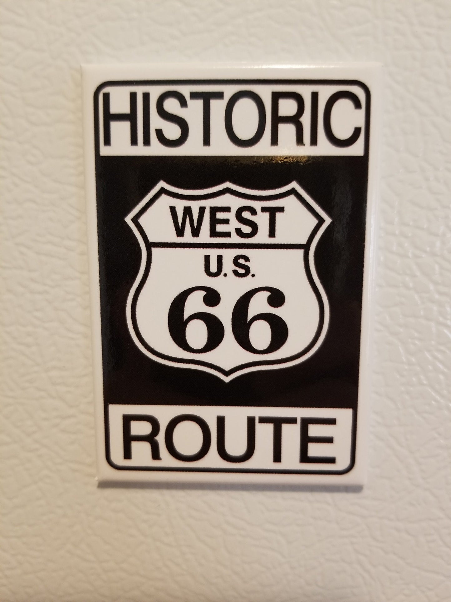 Historic Route 66 on a 2x3 Magnet with Glossy Finish.Quality steel construction.A Gift For Mom or Dad.