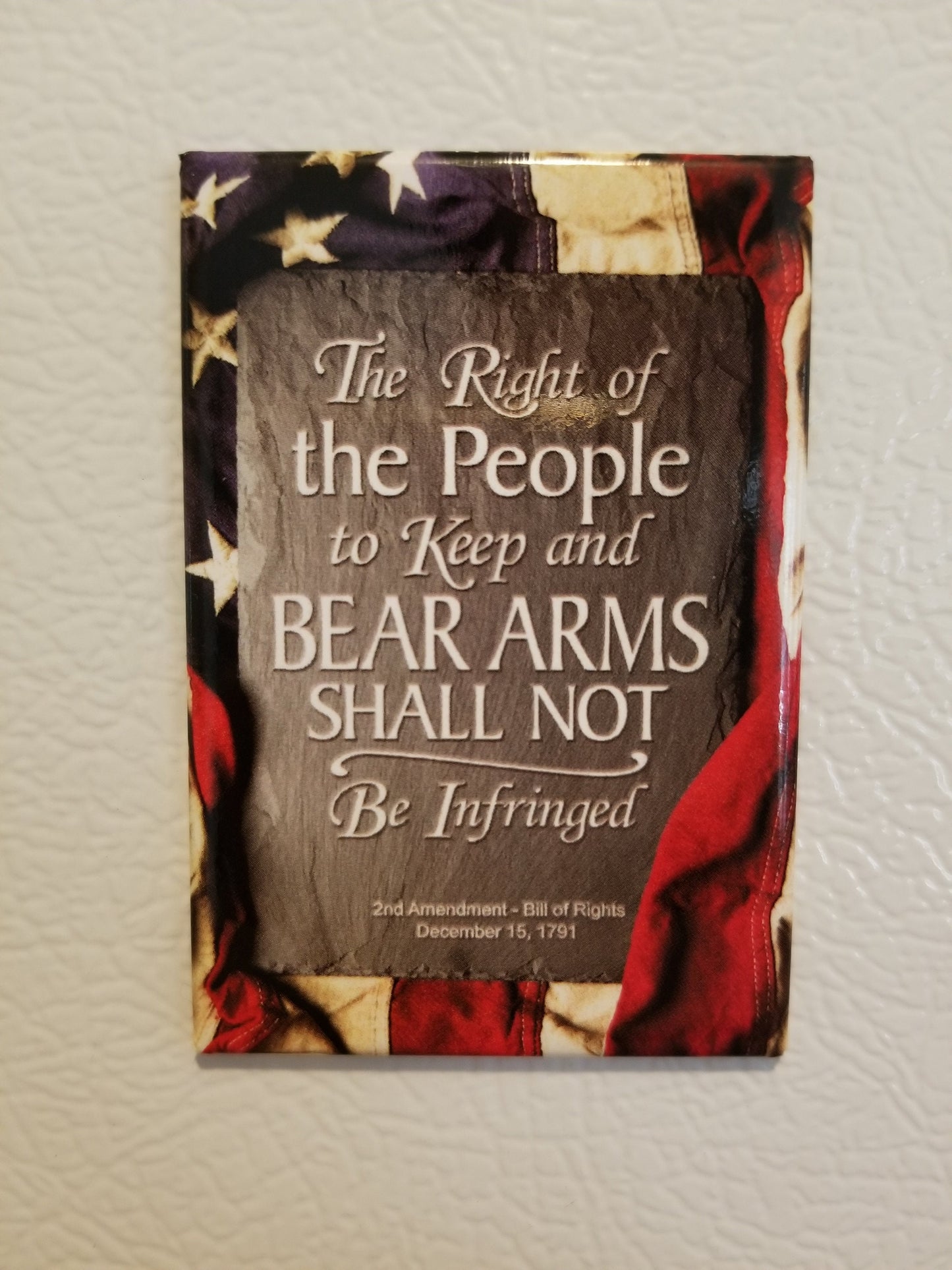 2nd Amendment Bill of Rights ,The Right to Bear Arms on a 2x3 Magnet with Glossy Finish.Quality steel construction.