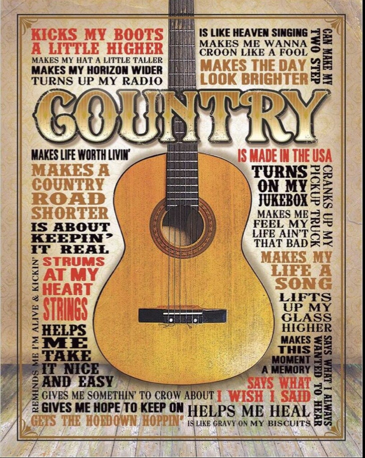 Country Is Made In The USA on a 12.5” W x 16” H Tin Sign.This Quality Sign Has A Smooth Clear Coat Finish.