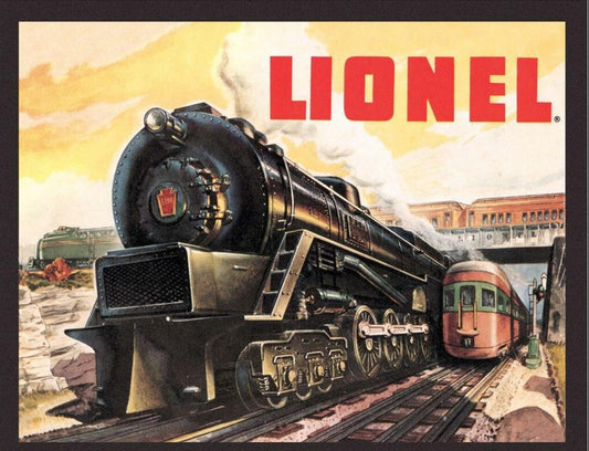 Lionel Trains on a 16 W x 12.5 H Tin Sign.This Quality Sign Has A Smooth Clear Coat Finish.