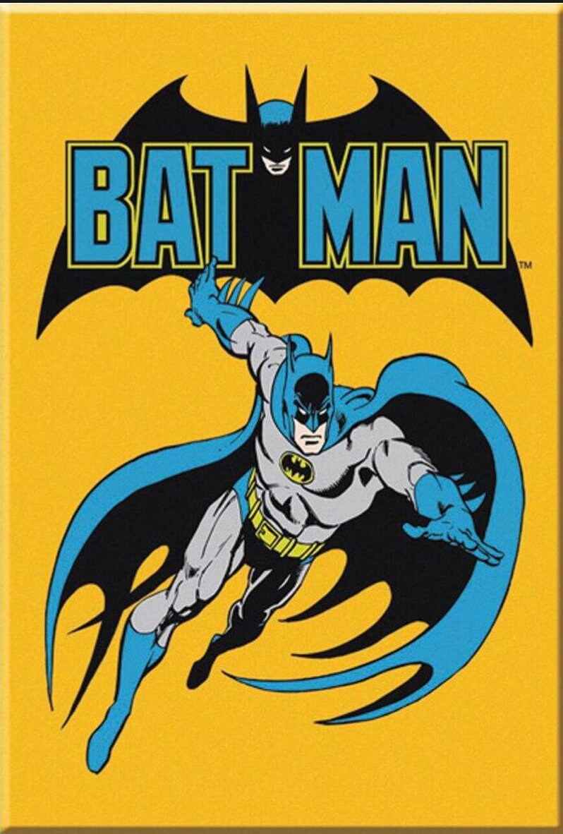 Vintage Batman The Hero of Gotham on a 2x3 Refrigerator Magnet with Glossy Finish.