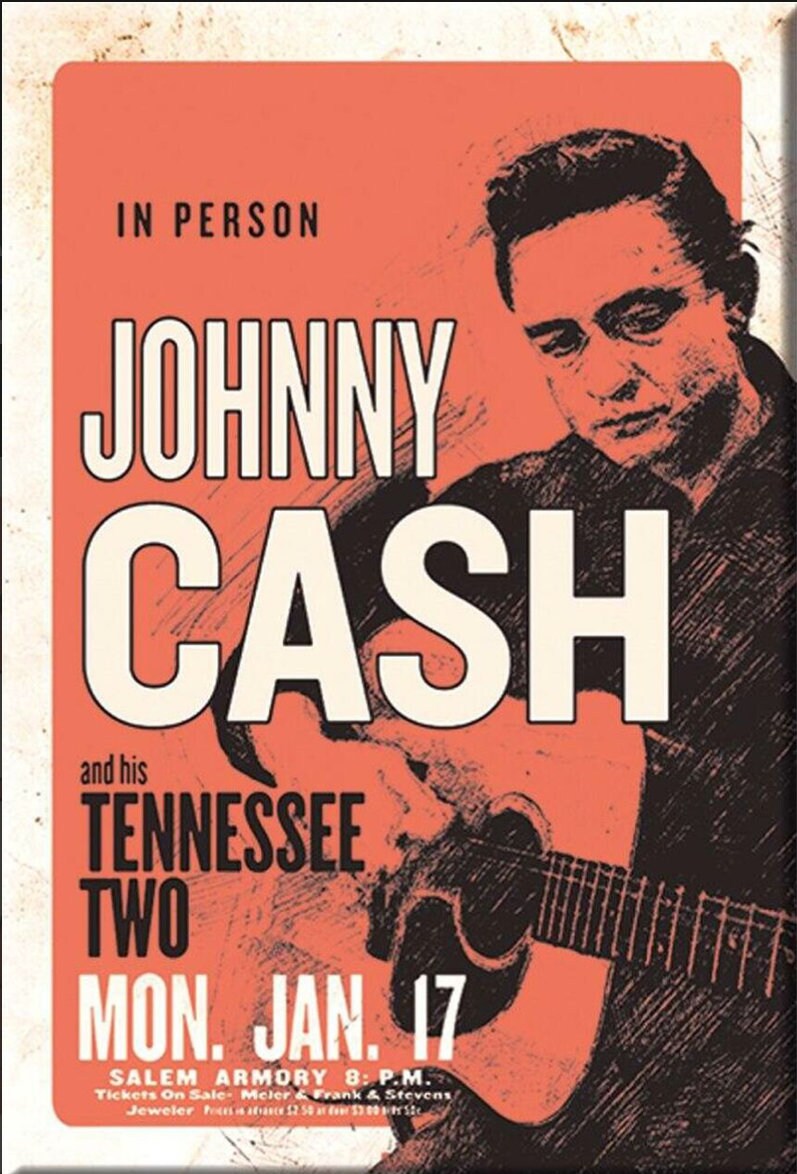 In Person Johnny Cash on a Refrigerator Magnet,Steel Magnet with Glossy Finish.