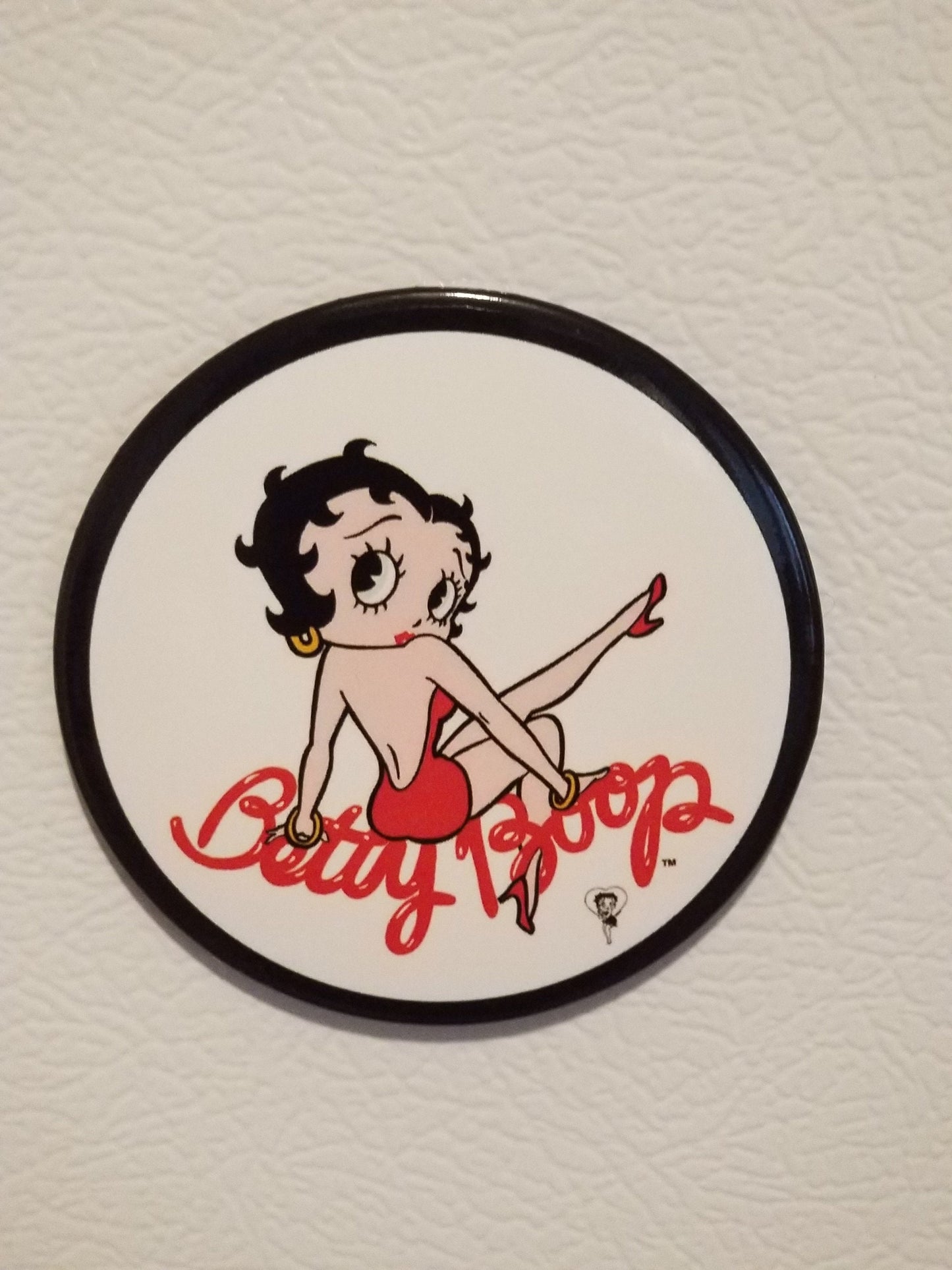 Betty Boop, 1930s Cartoon Character on a Refrigerator Magnet,3” Diameter Magnet with Glossy Finish. Quality Steel Construction.