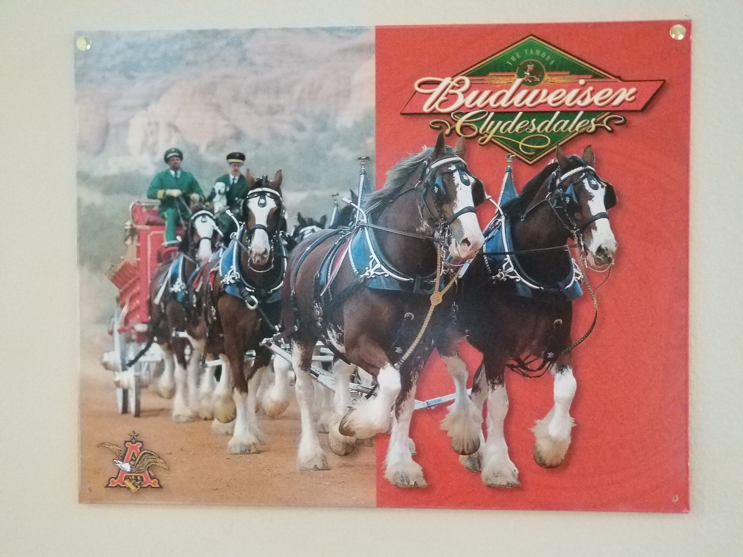 Budweiser Clydesdales,This Design Is On A 16 W x 12.5 H Tin Sign.This Quality Sign Has A Smooth Clear Coat Finish.