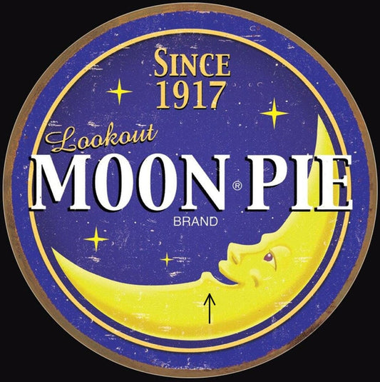 Vintage Moon Pie on a 11.75 diameter Tin Sign.This Quality Sign Has A Smooth Clear Coat Finish.