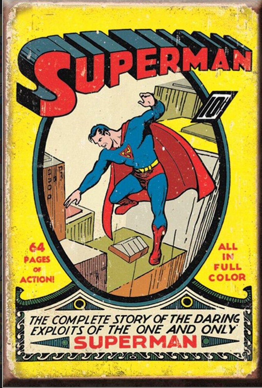 Vintage Superman on Action Comics Cover on a 2x3 Refrigerator Magnet with Glossy Finish.