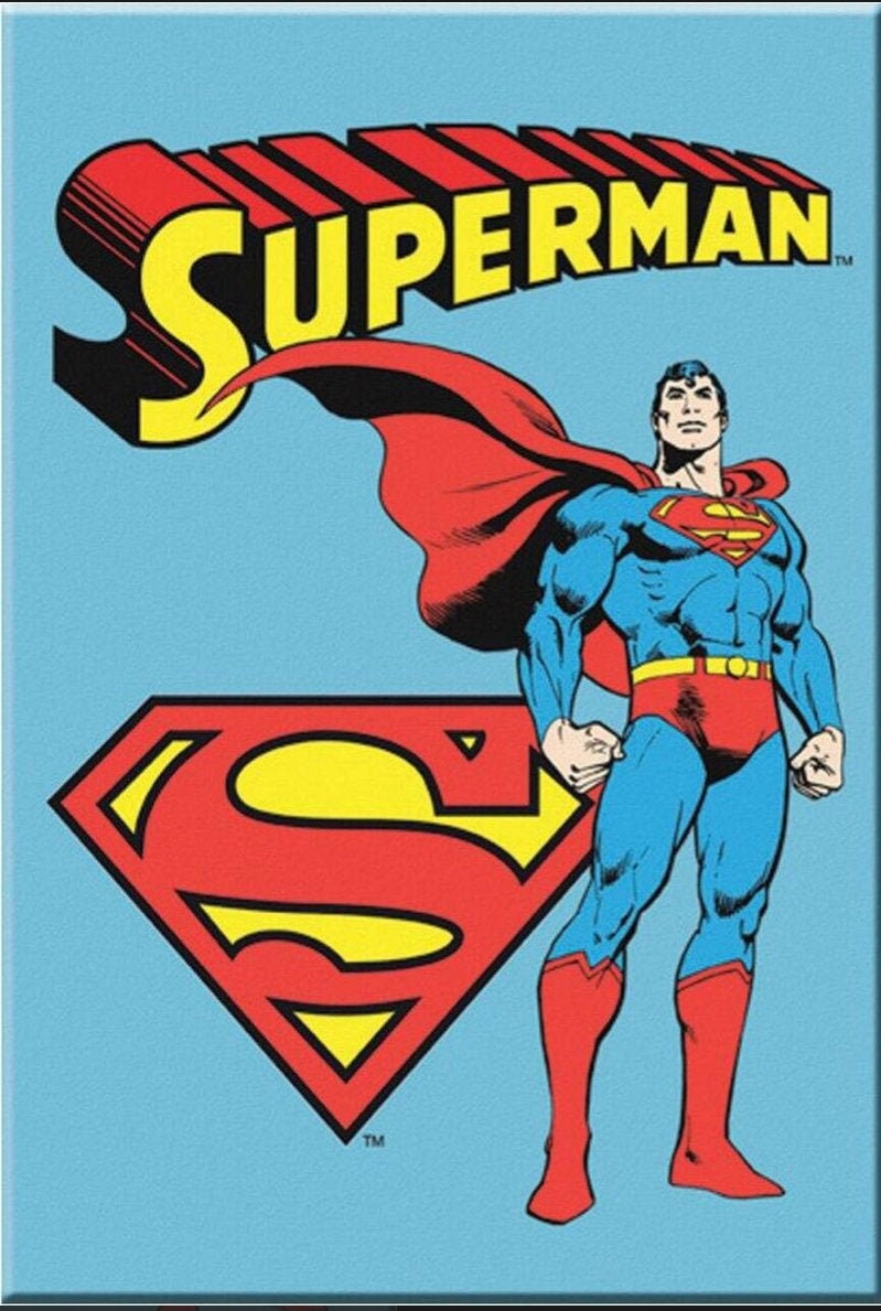 Vintage Superman,The Man of Steel on a 2x3 Refrigerator Magnet with Glossy Finish.