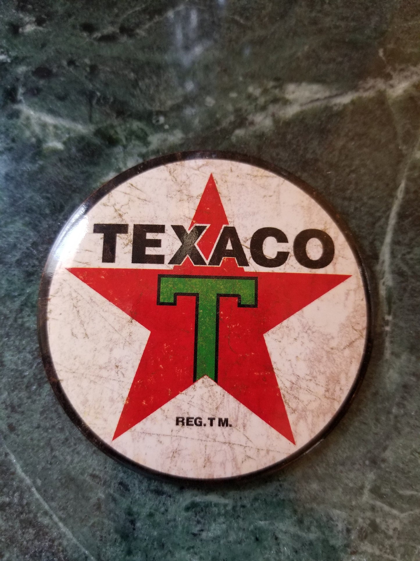 Vintage Texaco Gas Station on a 3” Diameter Magnet with Glossy Finish.A Gift For Him or Her.