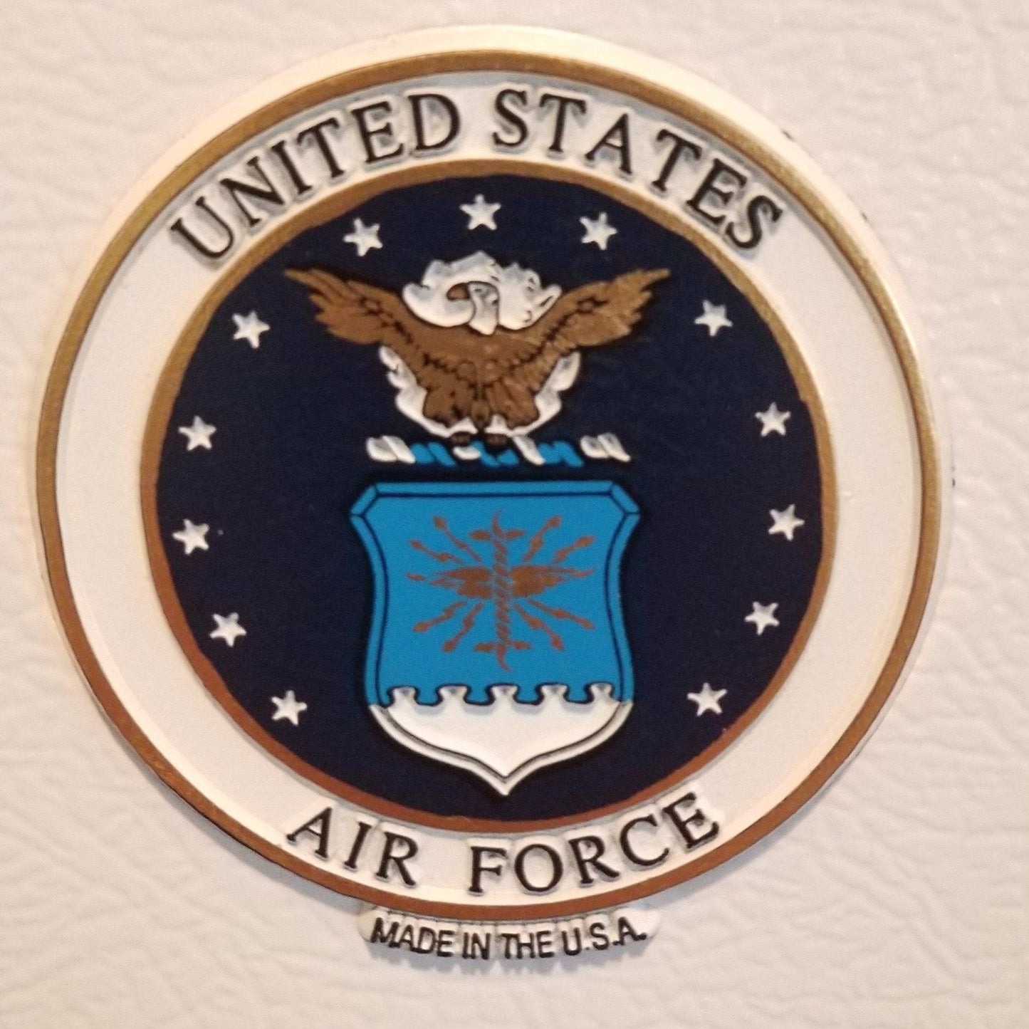 This U.S Air force Magnet measures approximately 5 square inches with a thickness of 0.1”. A Great Gift for Any Veteran .