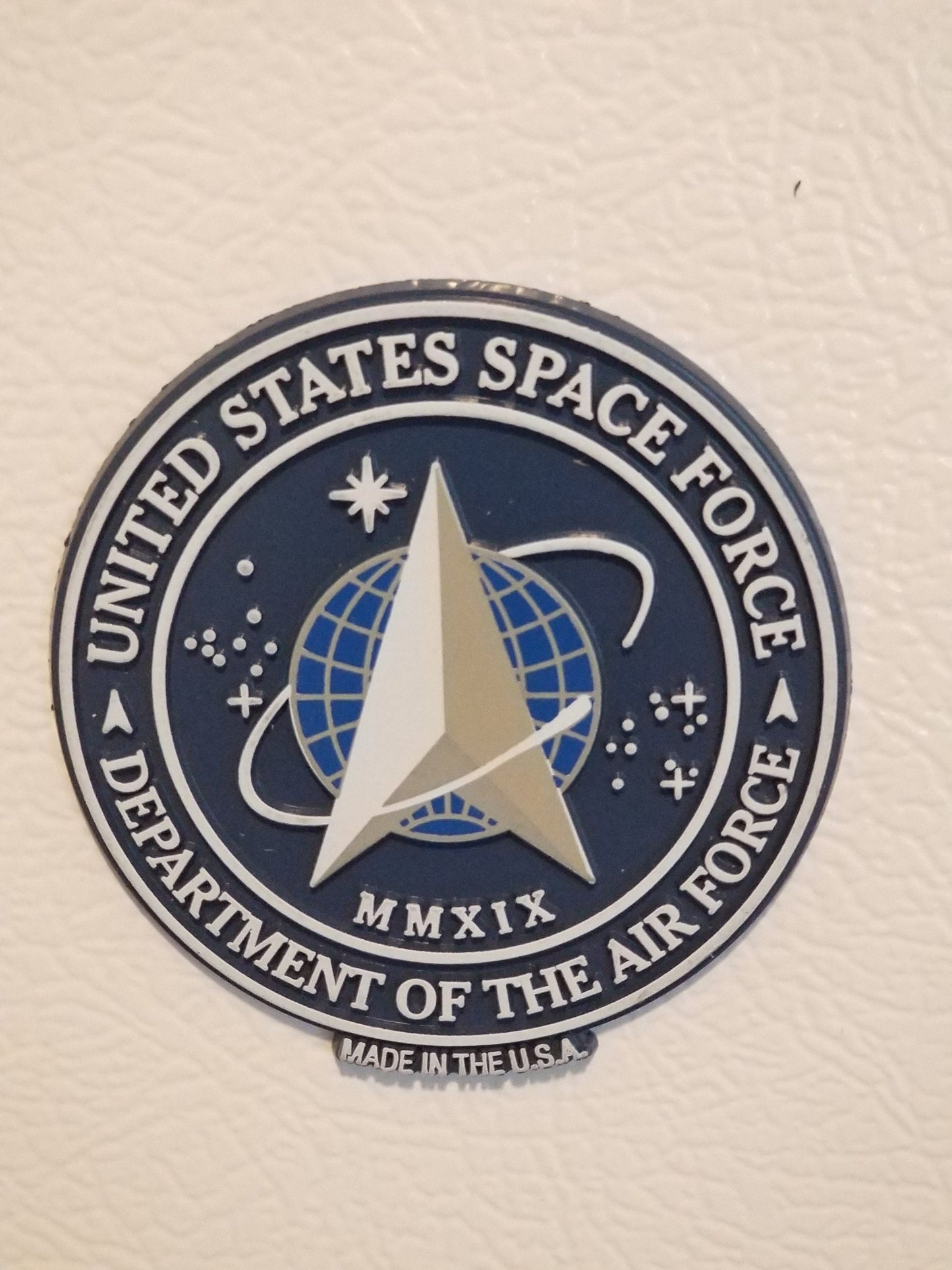 This U.S Space Force  Magnet measures approximately 5 square inches with a thickness of 0.1”. A Great Gift for Any Veteran