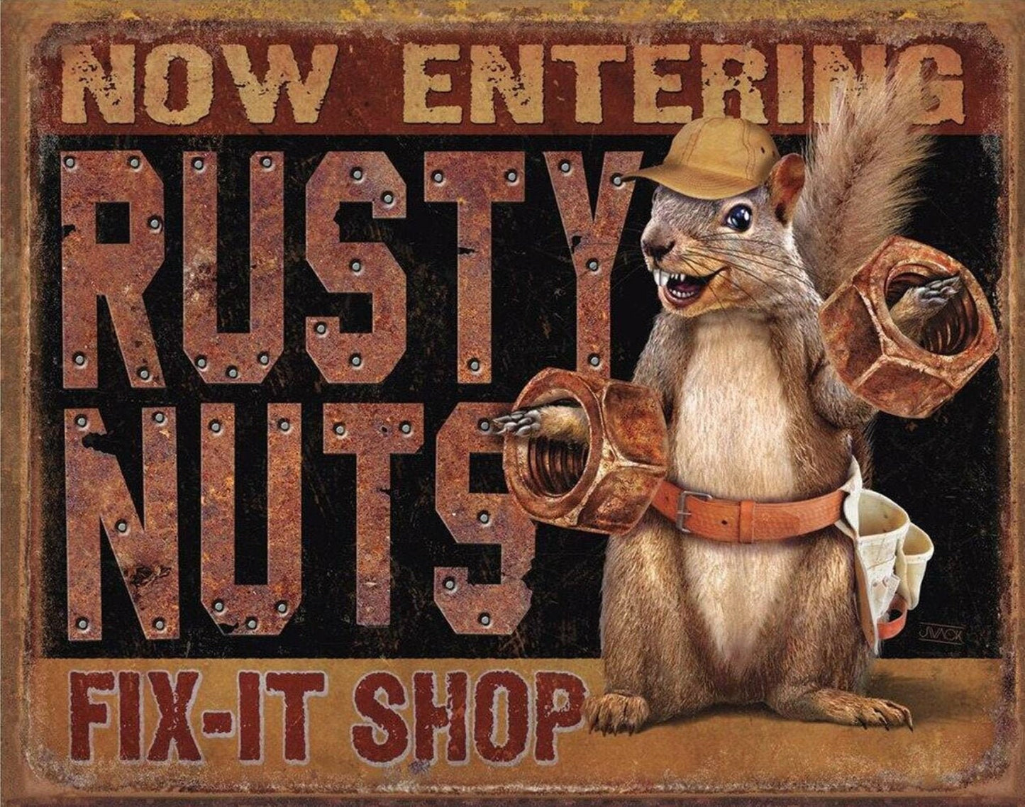 Rusty  Nuts Fix It Shop on a 2x3 Refrigerator Magnet with Glossy Finish.Quality steel construction