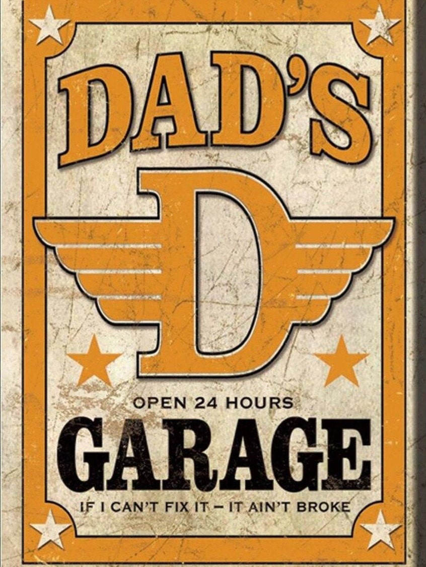 Dads Garage Open 24 Hours on a 2x3 Refrigerator Magnet with Glossy Finish.A Gift For Dad.