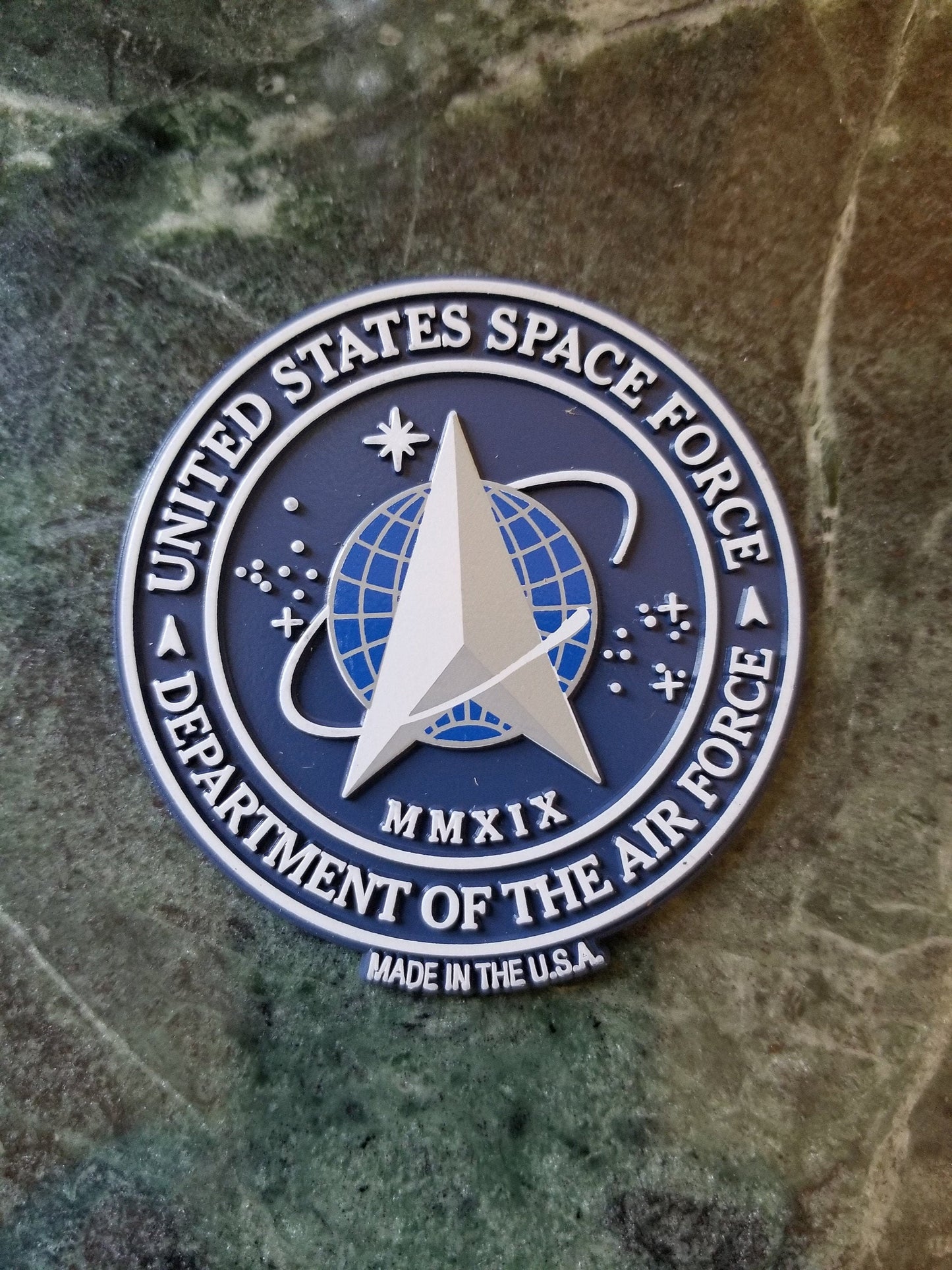 This U.S Space Force  Magnet measures approximately 5 square inches with a thickness of 0.1”. A Great Gift for Any Veteran