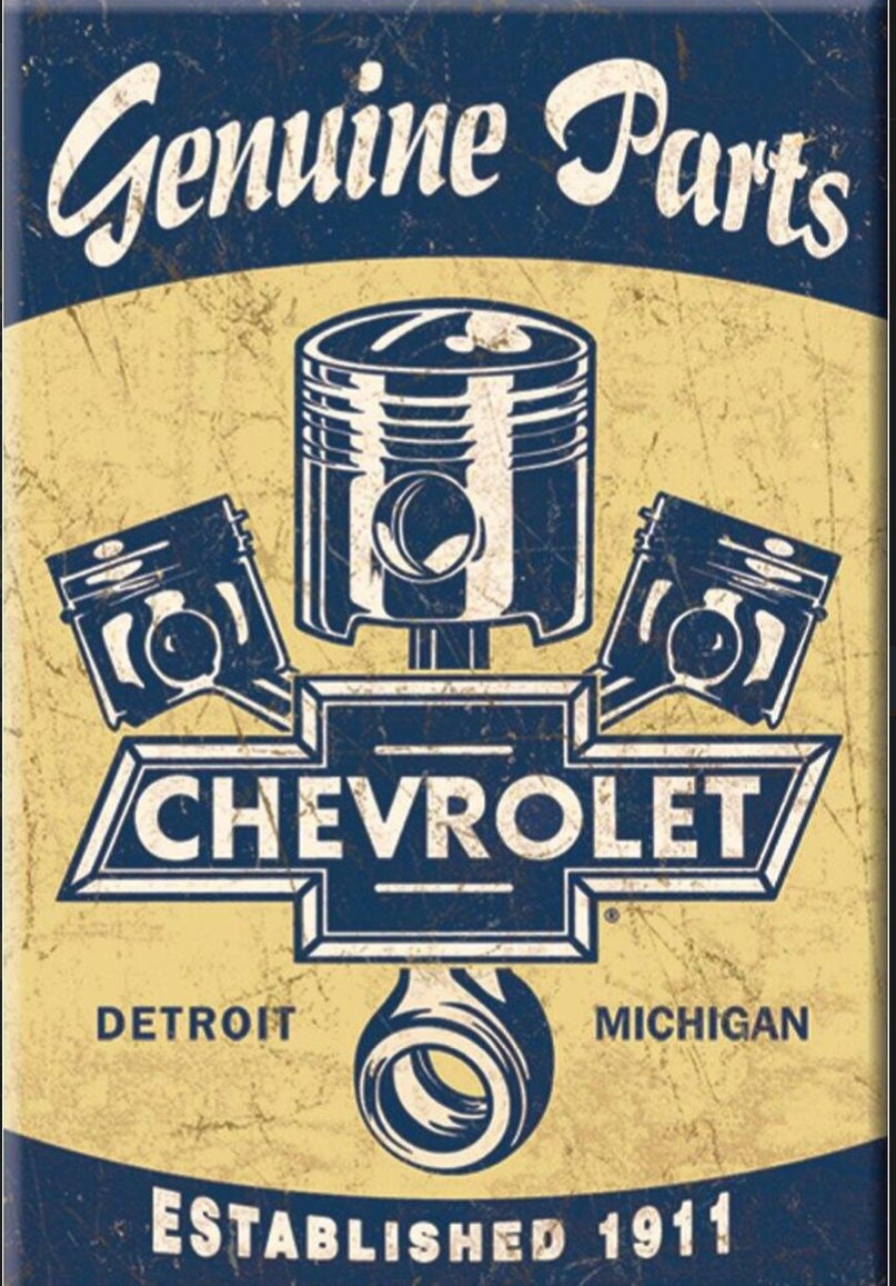 Genuine Parts Chevrolet Established 1911 on a 2x3 Refrigerator Magnet with Glossy Finish.Quality steel construction