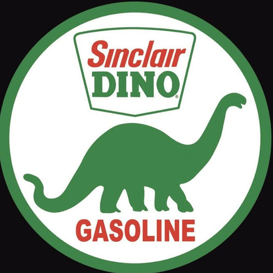 Sinclair Dino Gasoline on a 11.75 diameter.This Sign Is Suitable for Inside or Outdoor Hanging