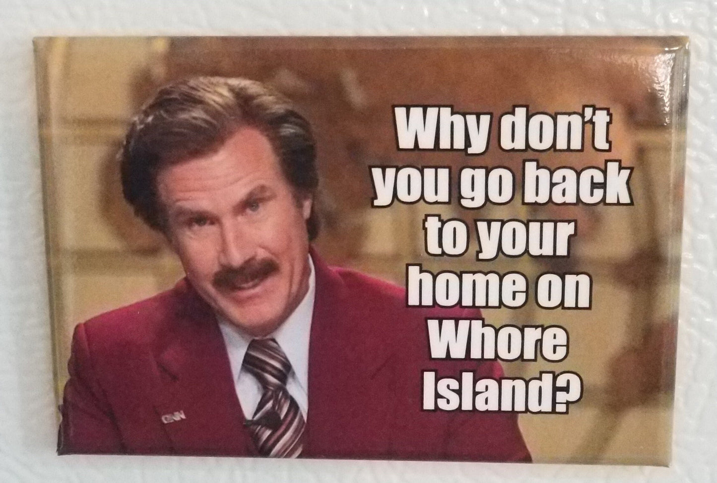 Why Don’t You Go Back To Your Home On Whore Island, Ron Burgundy a  2x3 Refrigerator Magnet. A  Gift for Him or Her.