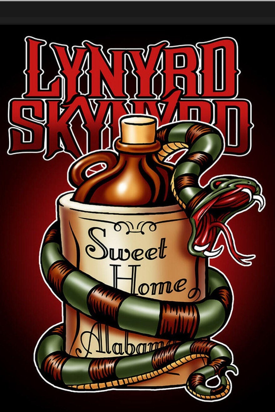 Lynyrd Skynyrd,Sweet Home Alabama on a 16”W x 12.5”H Tin Sign.This Sign Has A Smooth Clear Coat Finish.A Gift For Any Skynyrd Fan.