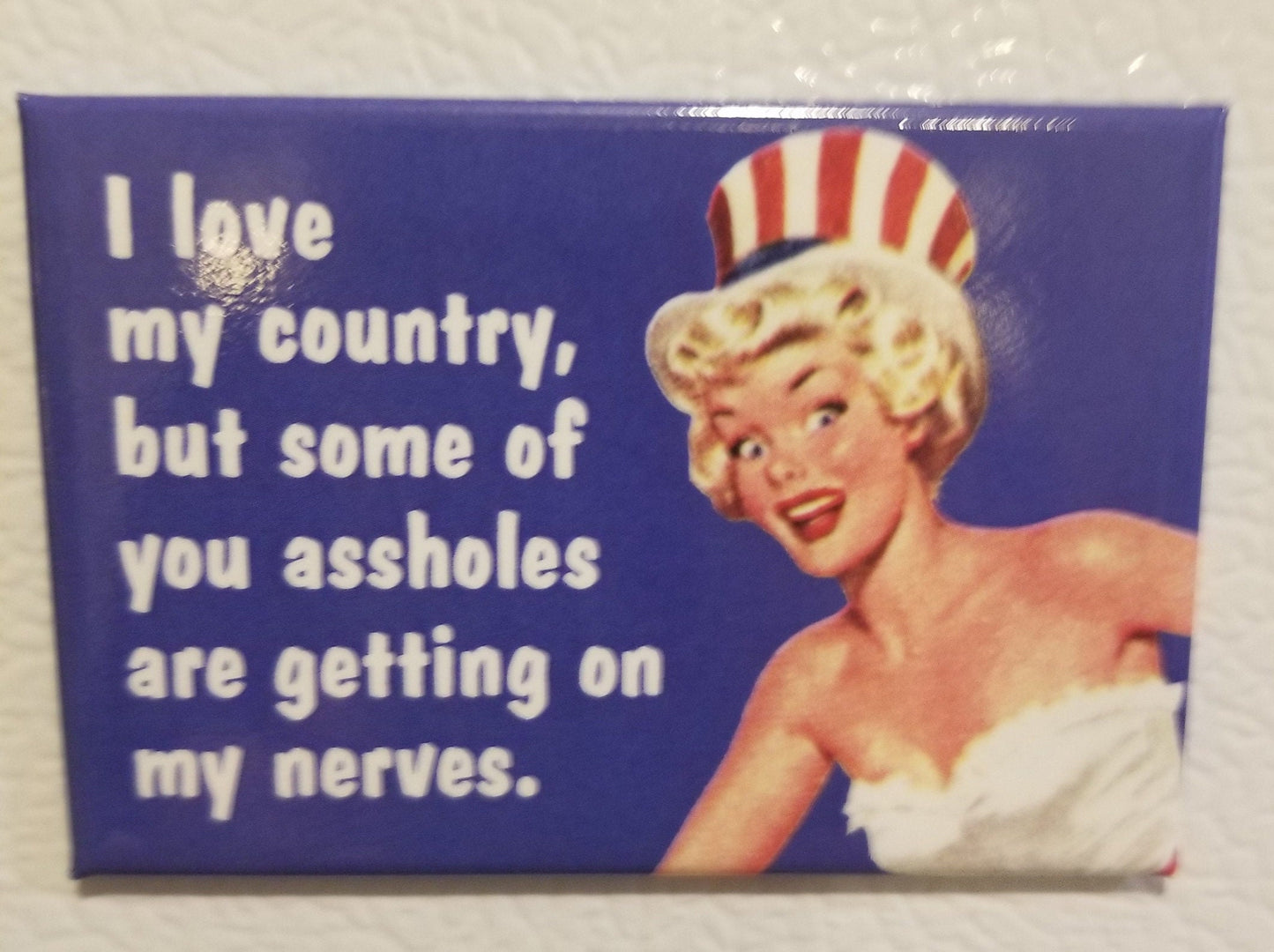 I Love My Country But Some of You Assholes Are Getting On My Nerves.Funny 2x3 Refrigerator Magnet with Glossy Finish.Gift for Him or Her.