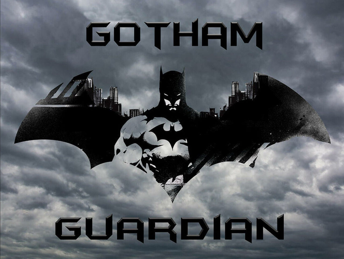 The Gotham Guardian,Batman on a 16”W x 12.5”H Tin Sign.This Sign Has A Smooth Clear Coat Finish.A Nice Gift For Him or Her.