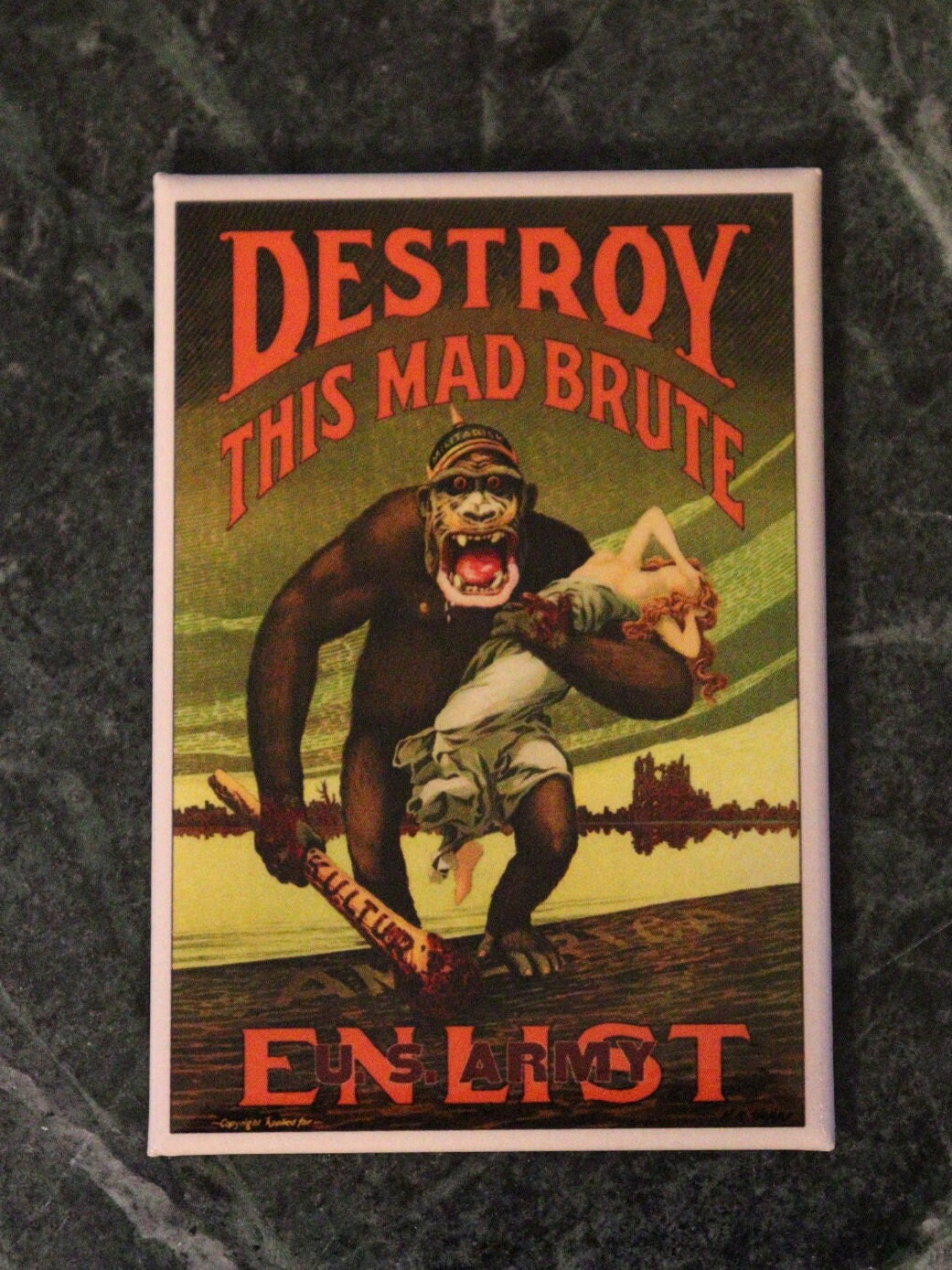 World War 1 Destroy This Mad Brute Enlistment Poster Poster on a 2x3 Refrigerator Magnet with Glossy Finish.A Gift For Him or Her.