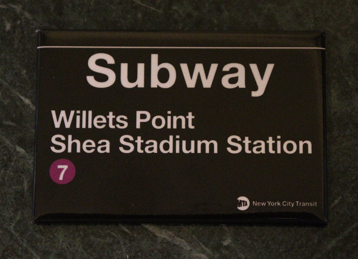 Shea Stadium Replica Subway Sign on a 2x3 Refrigerator Magnet.Metal construction with Glossy Finish. MTA Officially Licensed Product.