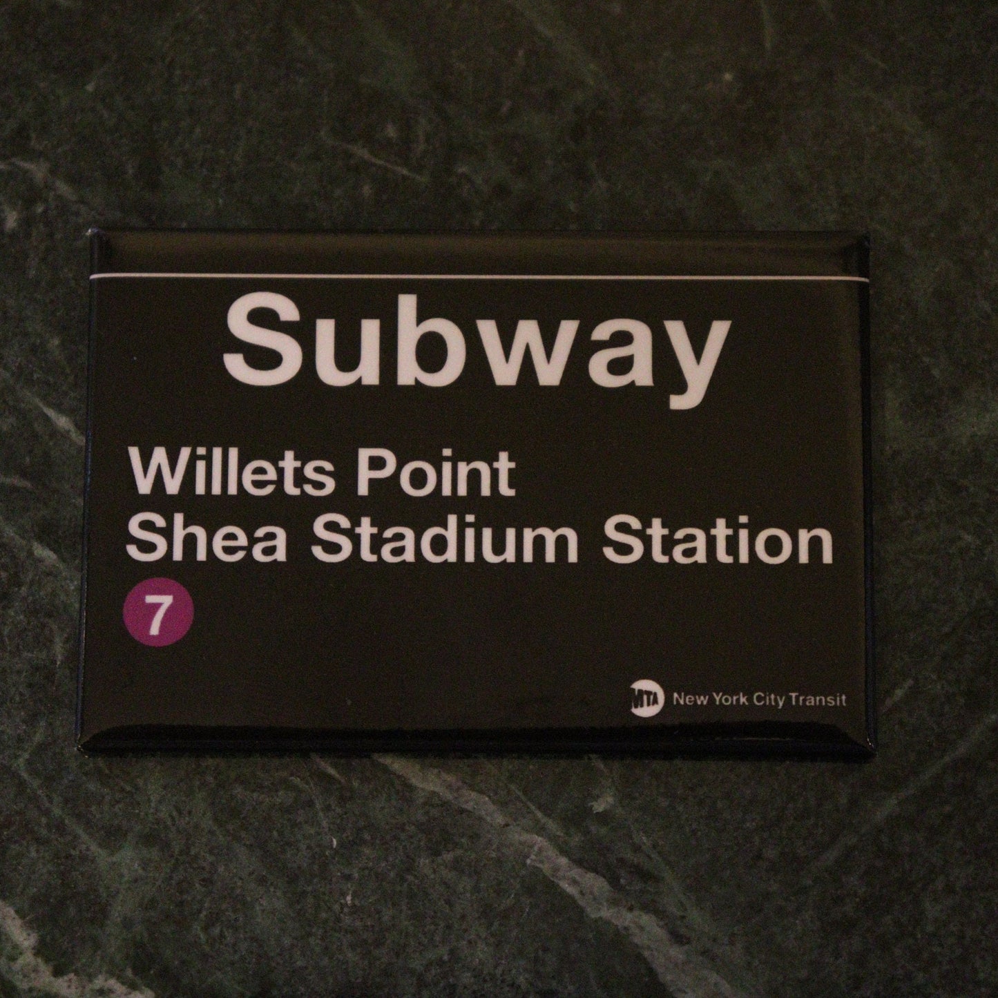 Shea Stadium Replica Subway Sign on a 2x3 Refrigerator Magnet.Metal construction with Glossy Finish. MTA Officially Licensed Product.