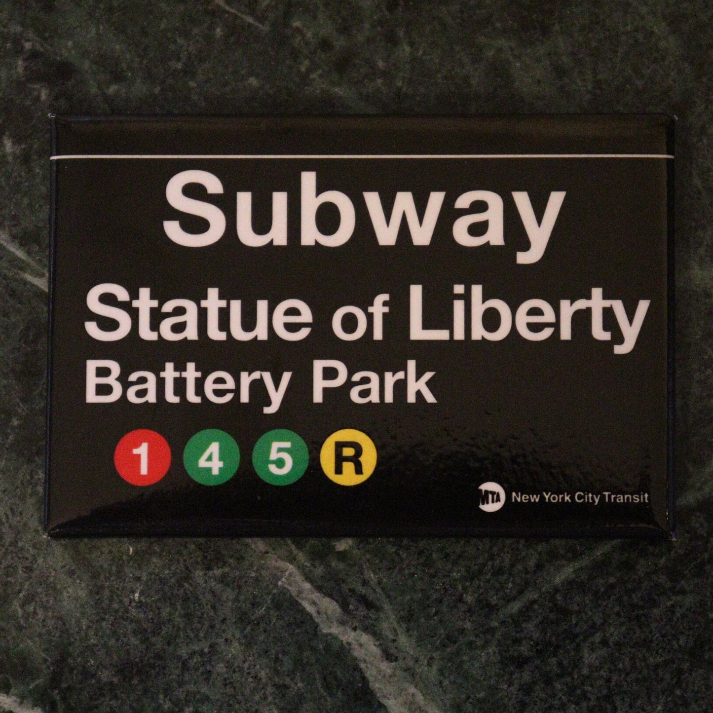 Statue of Liberty Battery Park Replica Subway Sign on a 2x3 Refrigerator Magnet,Metal Construction. MTA Officially Licensed Product.