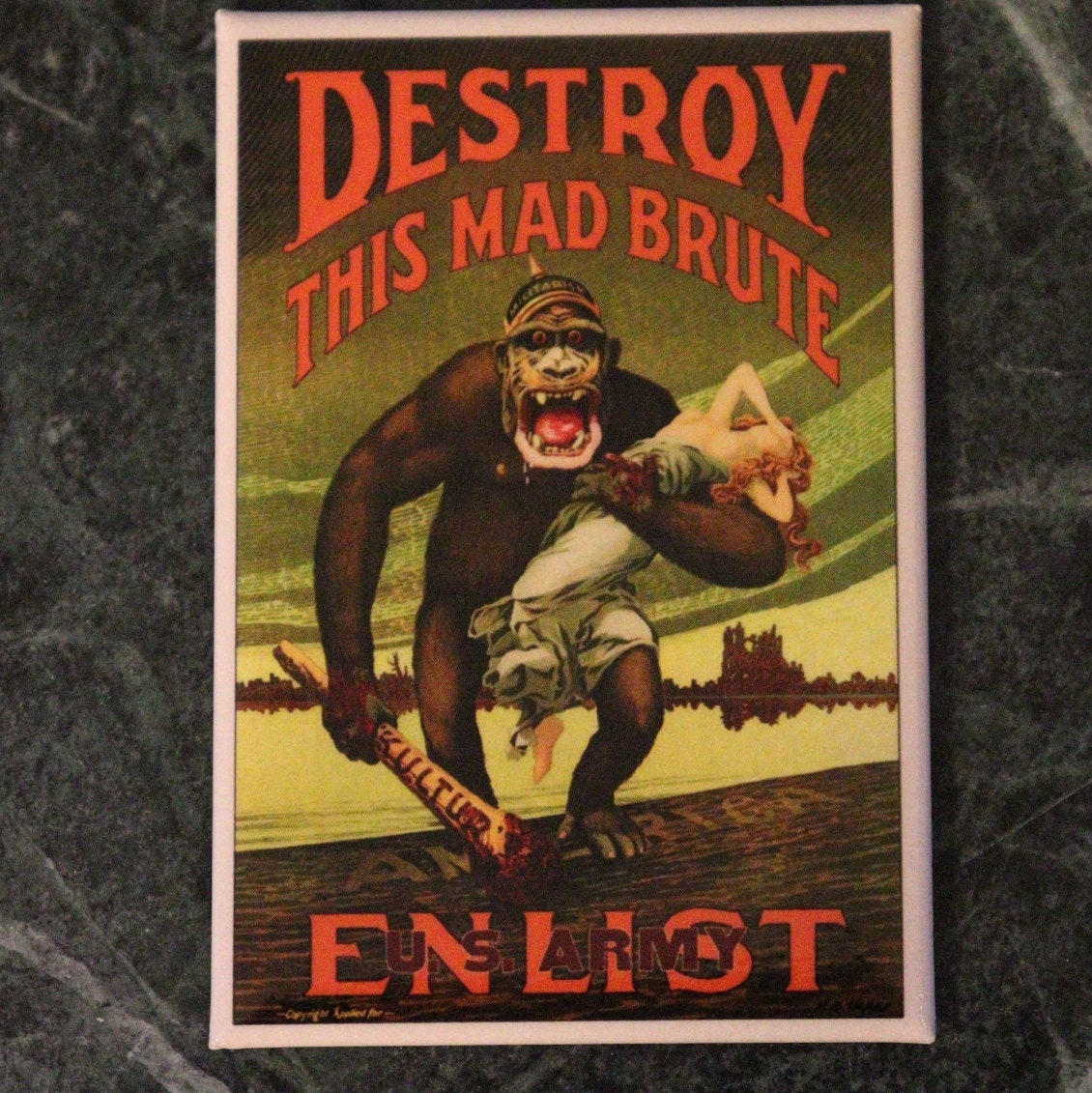 World War 1 Destroy This Mad Brute Enlistment Poster Poster on a 2x3 Refrigerator Magnet with Glossy Finish.A Gift For Him or Her.