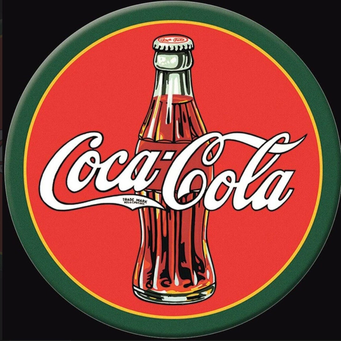 Coke Bottle Logo From The 1930 Era on a 3” Diameter Magnet with Glossy Finish Steel.Gift For Him or Her.