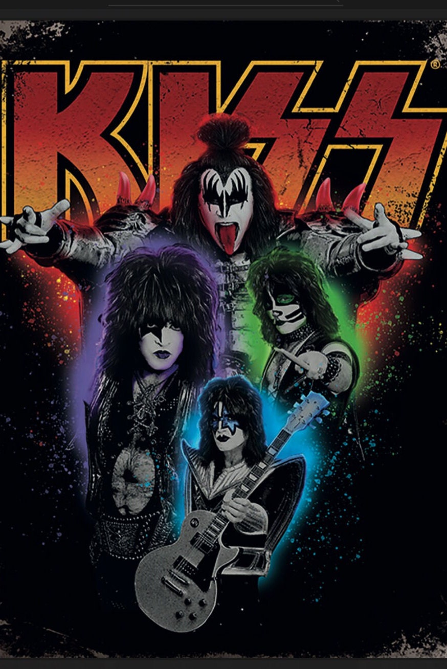 Kiss Rock Band on a 12.5” W x 16” H Tin Sign. Sign Has A Smooth Clear Coat Finish.Suitable for Inside or Outdoors.Gift For Him or Her.