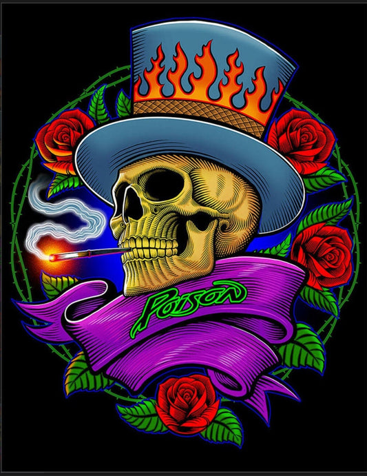 Poison,Rose Skull Cover on a 12.5” W x 16” H Tin Sign.This Quality Sign Has A Smooth Clear Coat Finish.Gift For Him or Her.