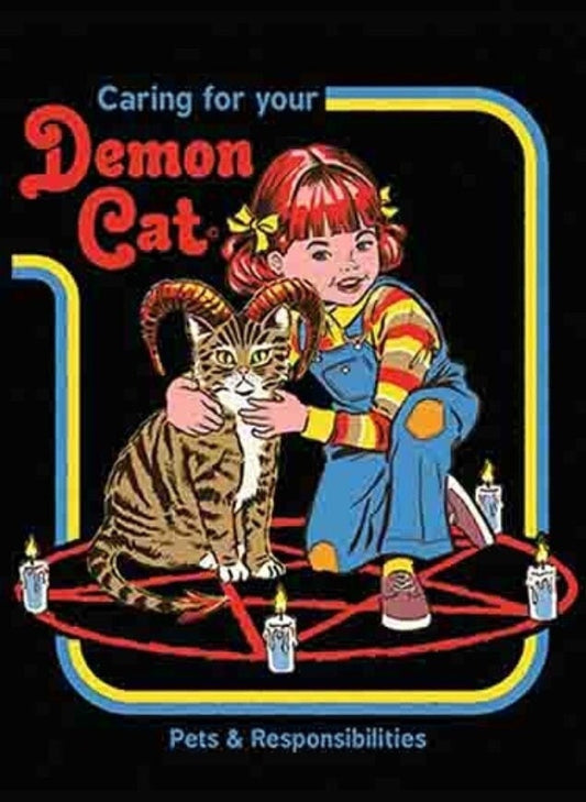 Caring For Your Demon Cat on a 2.5x3.5 Funny Refrigerator Magnet with Glossy Finish and Metal Construction.Gift For Any Cat Lover.