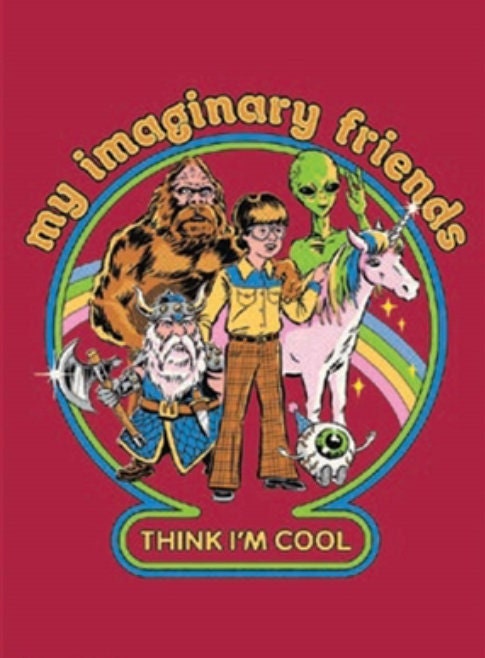 My Imaginary Friends Think Im Cool on a 2x3 Magnet with Glossy Finish and Metal Construction.A Gift For Him or Her.