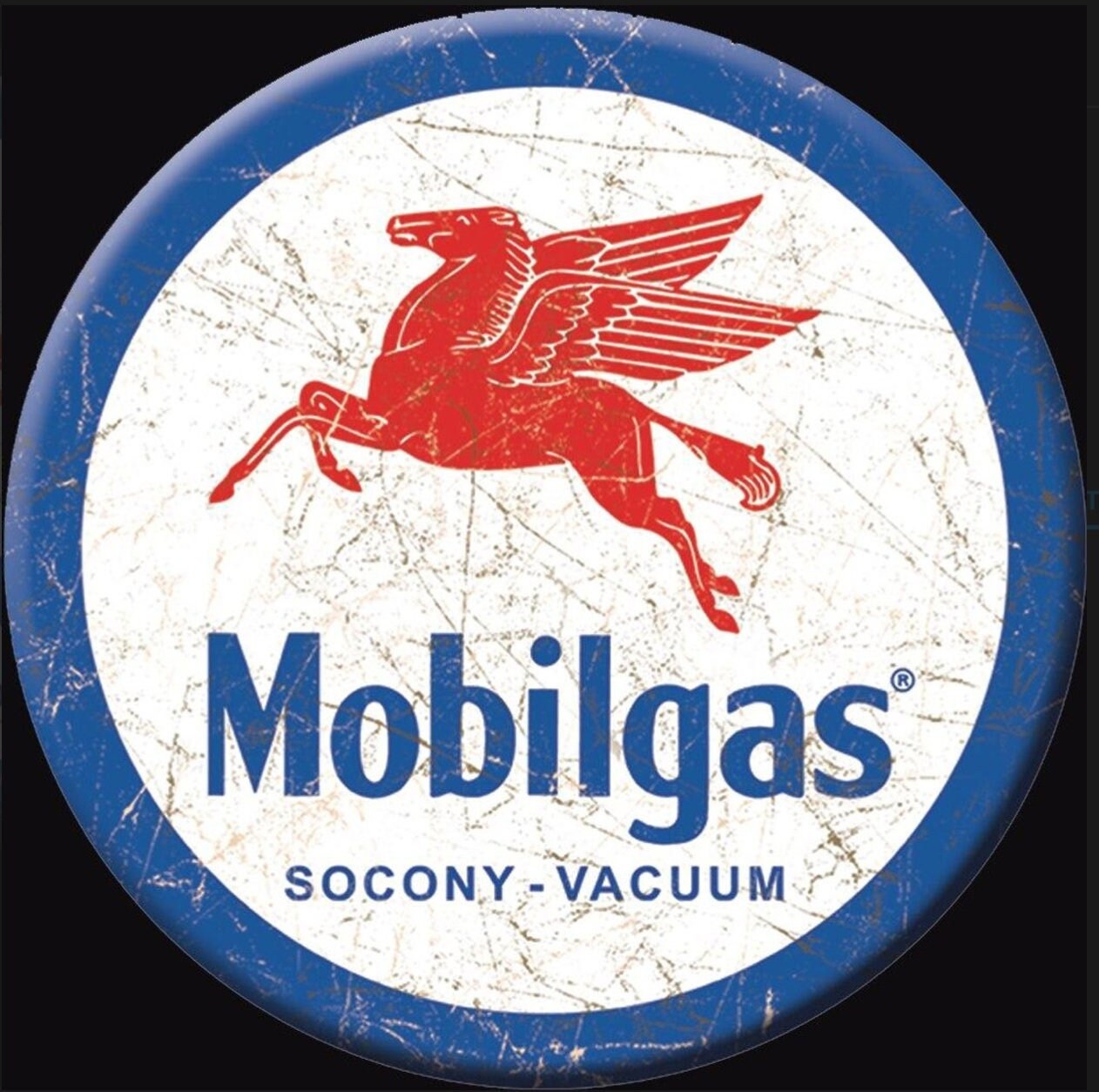 Mobil Pegasus on a 3” Diameter Magnet with Matte Finish Quality Metal Construction.A Gift For Him or Her.