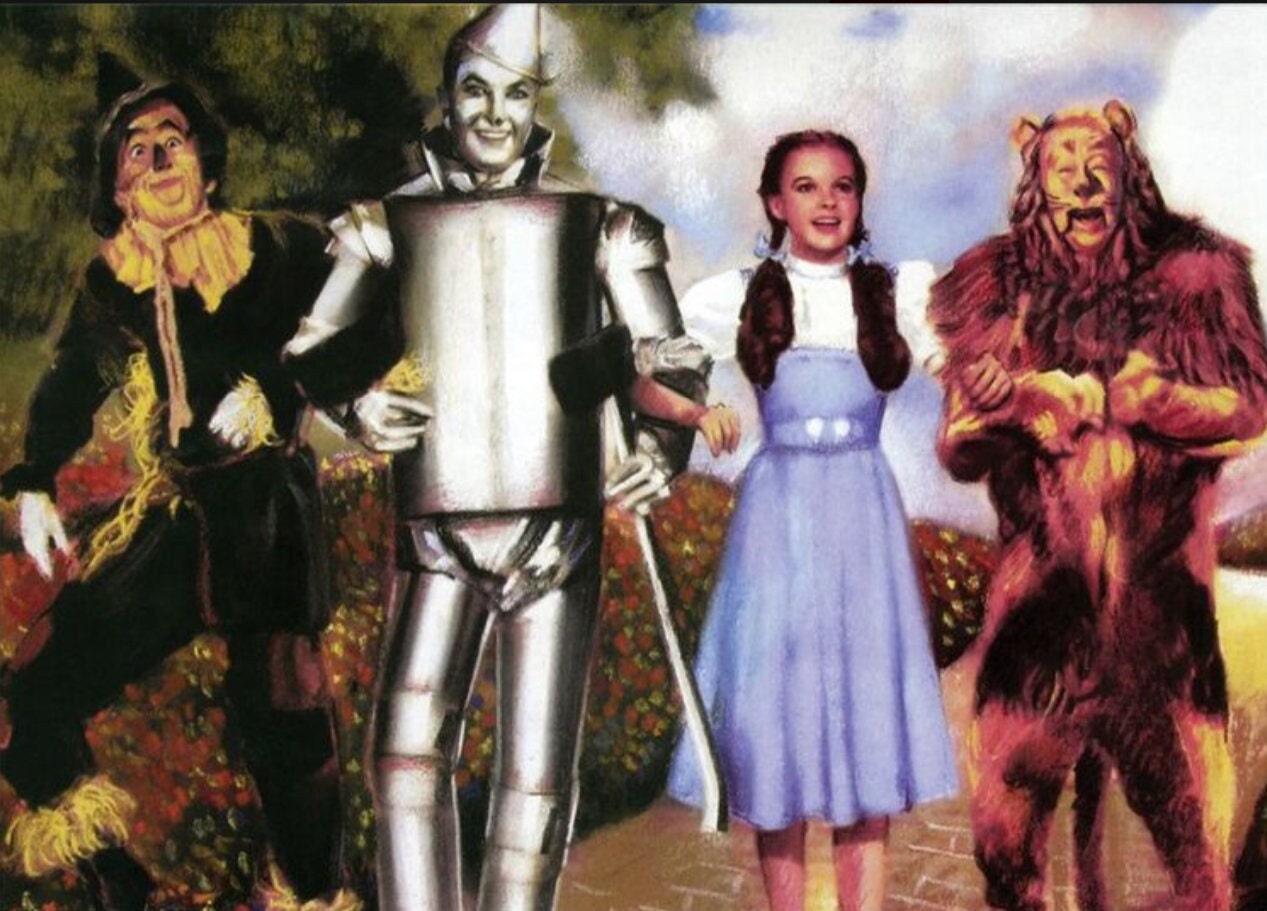 Wizard of Oz Group Photo,Dorothy,Tin Man,Lion and Scarecrow on  a 3.5” x 2.5” Metal Magnet With Glossy Finish.