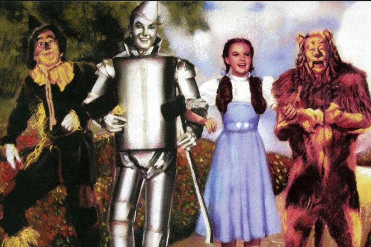 Wizard of Oz Group Photo,Dorothy,Tin Man,Lion and Scarecrow on  a 3.5” x 2.5” Metal Magnet With Glossy Finish.