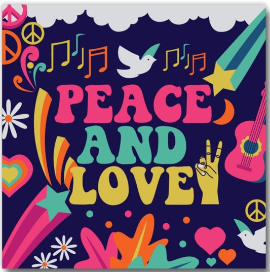 Peace and Love on a 3” Square Metal Magnet.Colorful Glossy Magnet Perfect Gift For him or Her.Great Decorating Magnet for the Fridge.