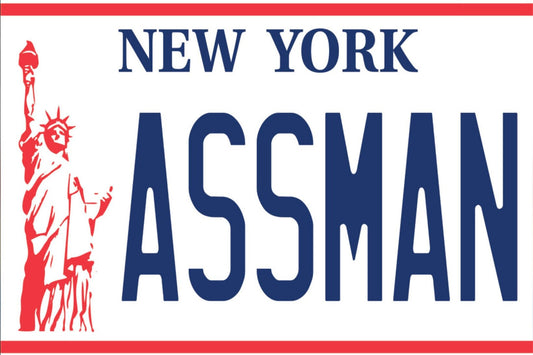 Ass Man  New York License Plate From Seinfeld on a 3.5” x 2.5” Metal Magnet With Glossy Finish.A Funny Magnet For Him or Her.